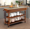 56 Inch Rolling Kitchen Island With Storage,Kitchen Cart With Solid Oak Wood Top,Two Sided Kitchen Island Cart On Wheelswine And Spice Rack, Large Kitchen Cart With 2 Drawers, Walnut Natural Top Walnut Dining Room American Design,Antique Kitchen Carts