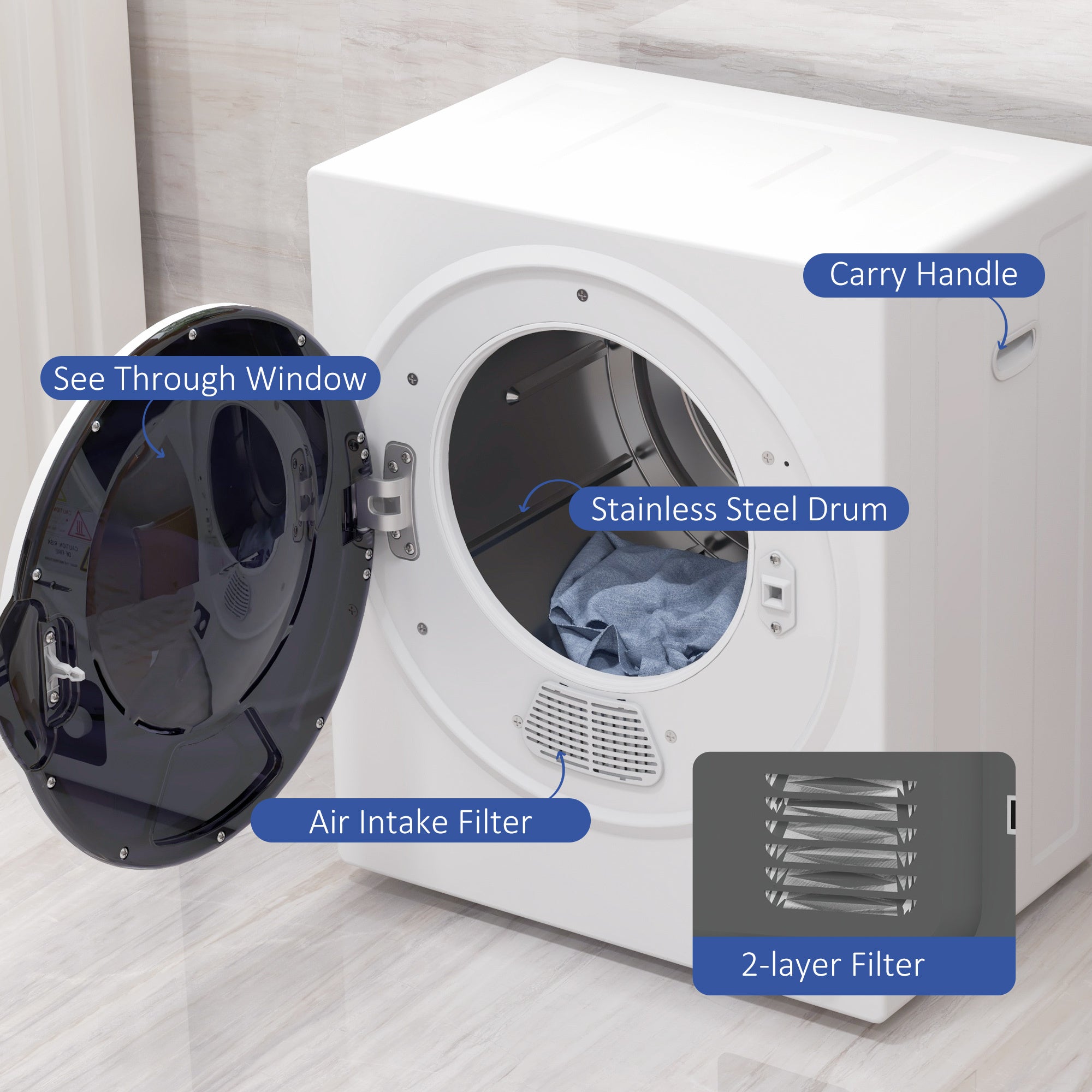 Homcom Automatic Dryer Machine, 850w 1.5 cu.ft.