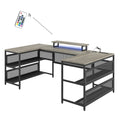 U shaped Desk with Shelve and LED lights gray-mdf