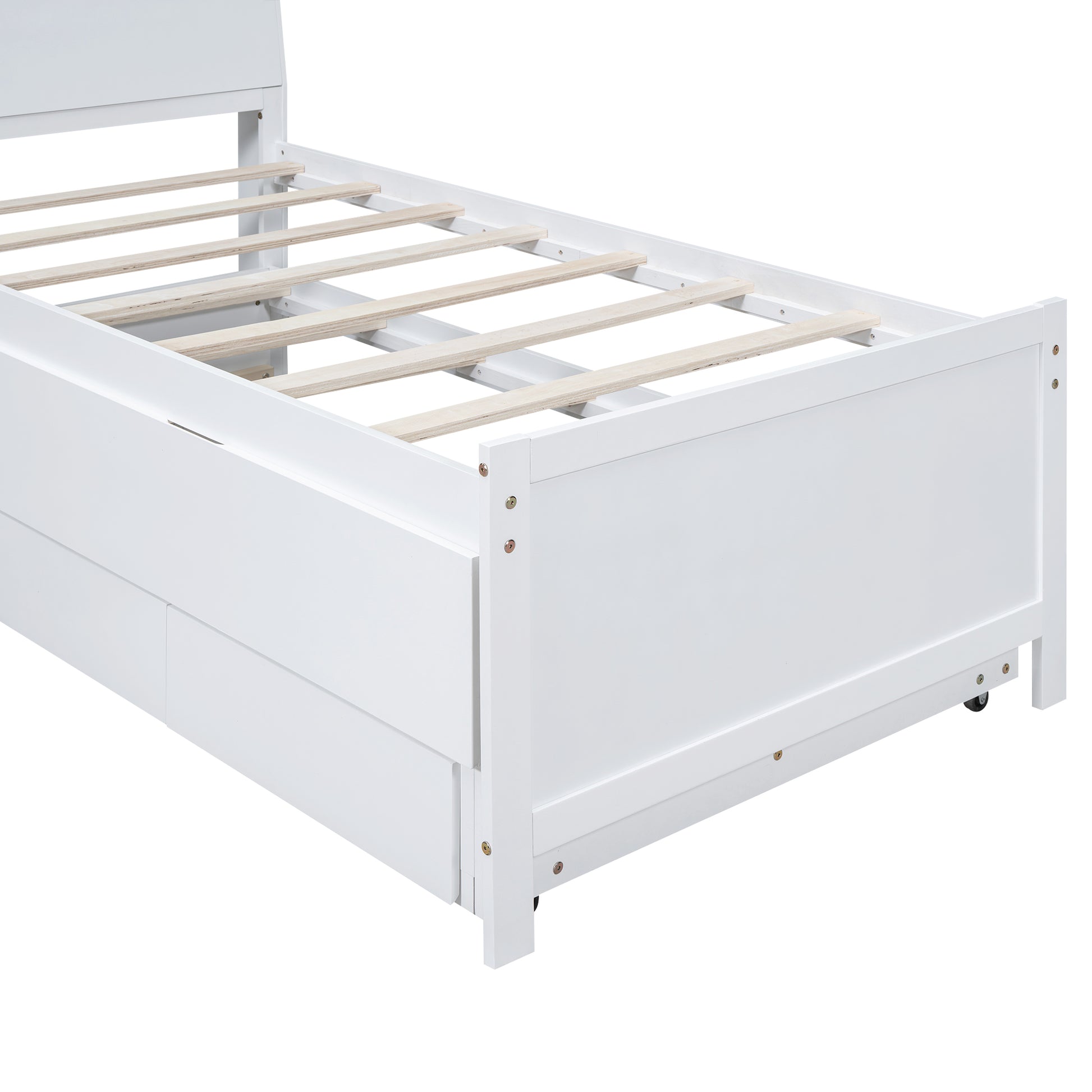Twin Size Platform Bed With Storage Led Headboard, Twin Size Trundle And 3 Drawers, White Box Spring Not Required Twin White Bedroom Bed Frame Solid Wood Mdf