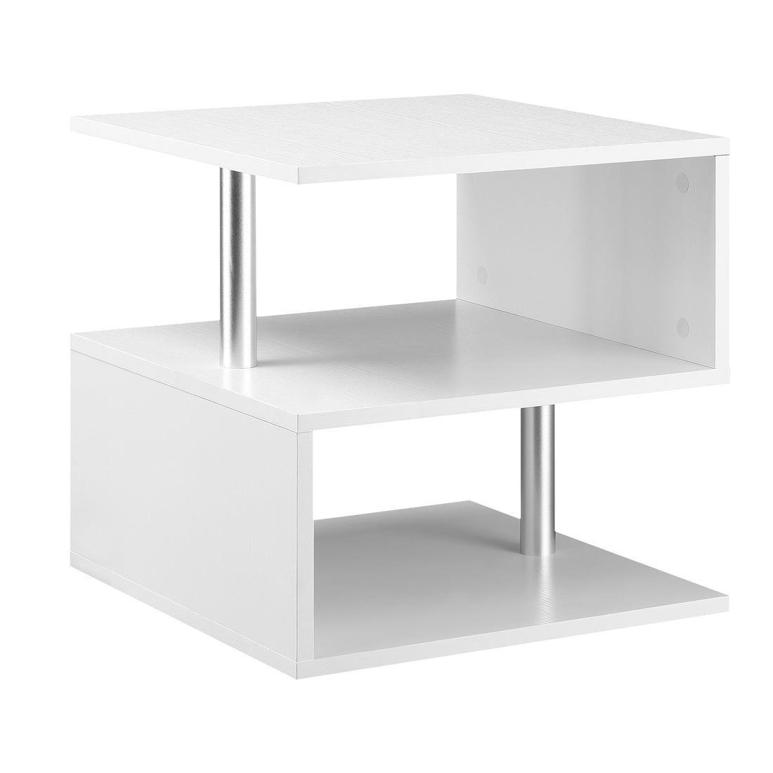 Homcom 20" Modern End Table, Accent Side Table, S Shaped Coffee Table With Storage Shelf And Steel Poles, White White Particle Board