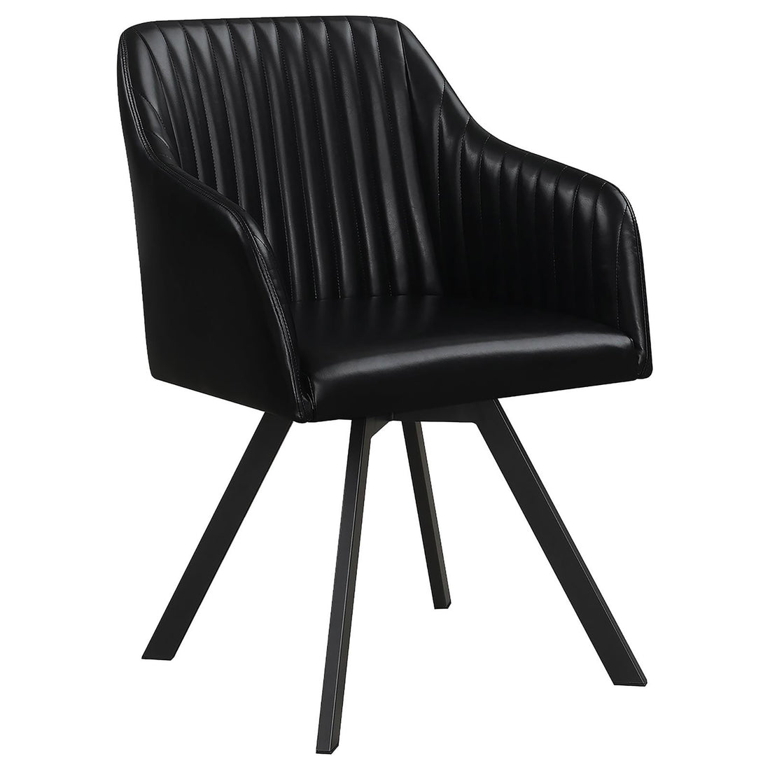 Black Channeled Sloped Arm Swivel Chair Black Dining Room Spot Clean Industrial Arm Chair Tufted Back Foam Upholstered