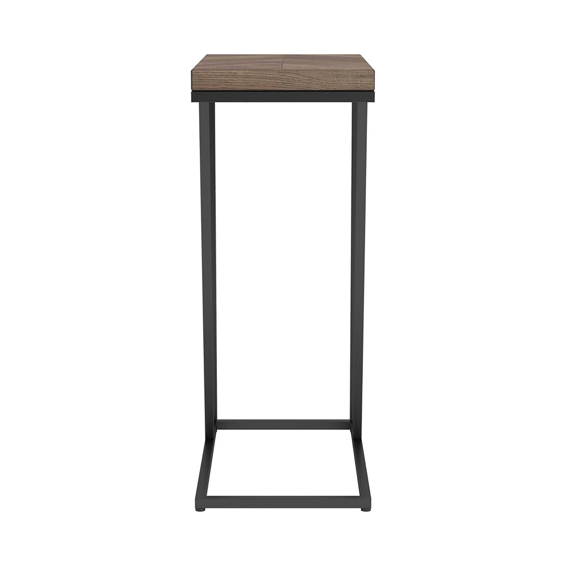 Rustic Herringbone And Sandy Black Accent Table Brown Primary Living Space Industrial Tabeltop Rectangular Coffee & End Tables Metal