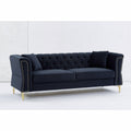 3 Seater 3 Seater Combination Sofa Tufted Couch With Rolled Arms And For Living Room, Bedroom, Office, Apartment, Four Pillows Black Foam Velvet