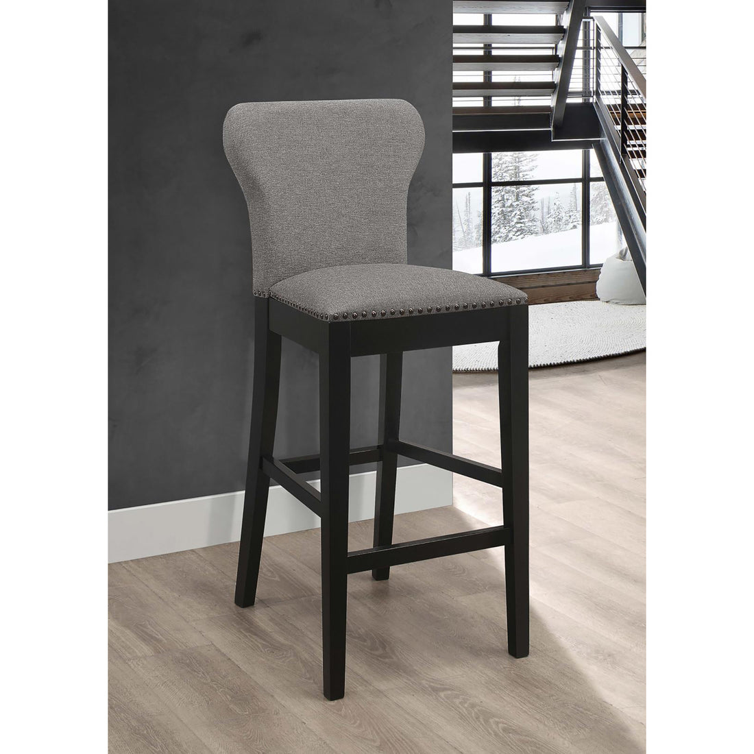 Grey And Black Stool With Trim Set Of 2 Grey Dining Room Wipe Clean Transitional Bar Stools Solid Back Foam Upholstered