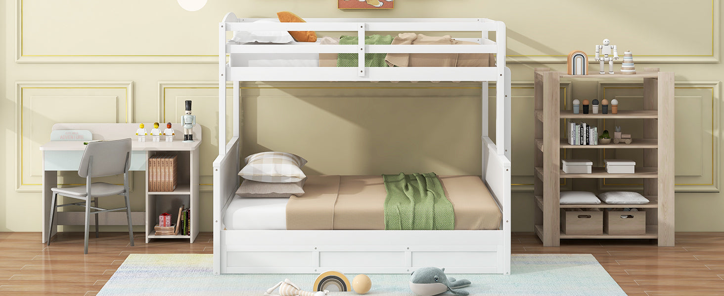 Wood Twin Over Full Bunk Bed With Hydraulic Lift Up Storage, White Box Spring Not Required White Wood Solid Wood Mdf