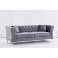 3 Seater 2 Seater Combination Sofa Tufted Couch With Rolled Arms And For Living Room, Bedroom, Office, Apartment, Four Pillows Grey Foam Velvet