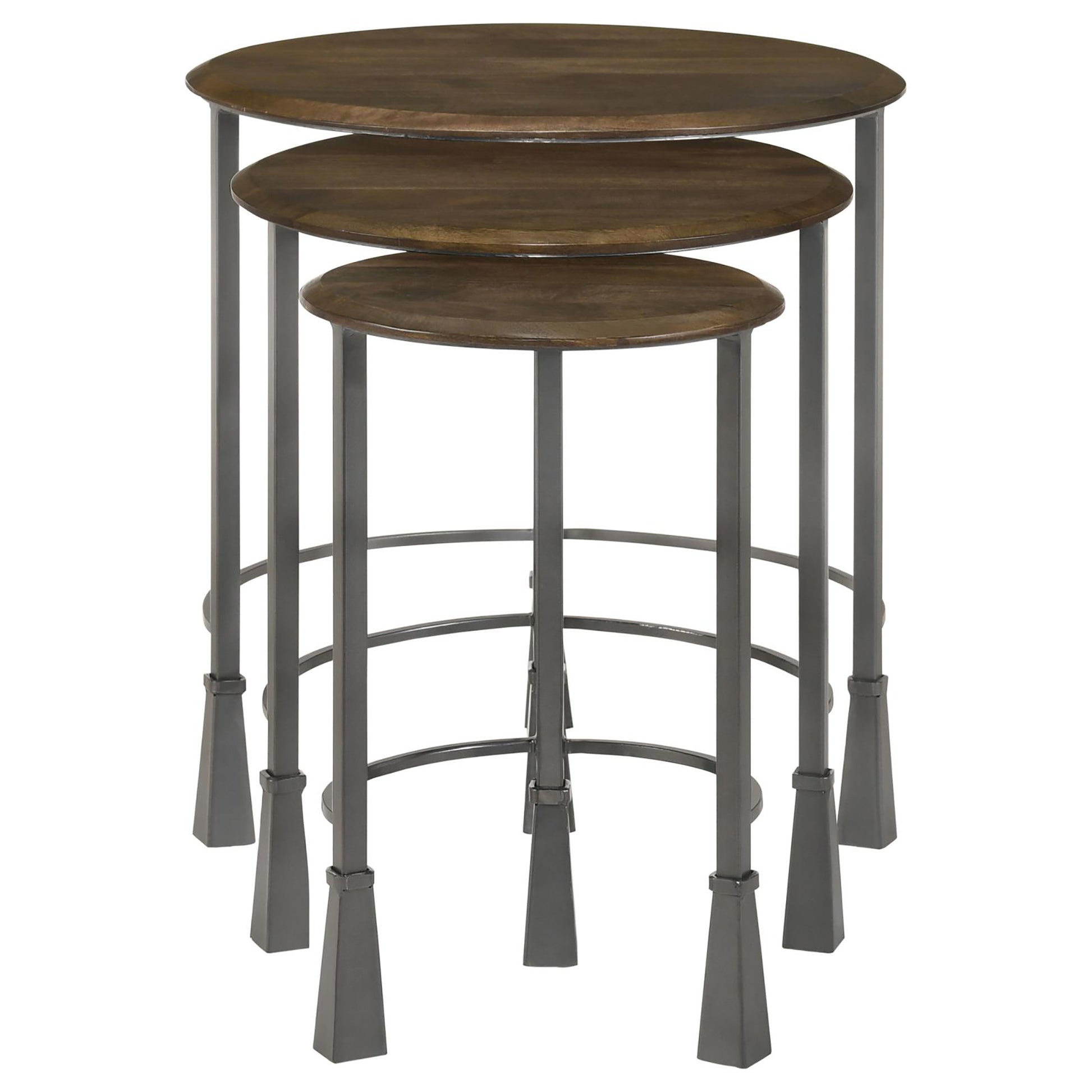 Natural And Gunmetal 3 Piece Nesting Table Brown Primary Living Space Contemporary,Modern Tabeltop Mango Round Coffee & End Tables Wood