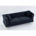 3 Seater 3 Seater Combination Sofa Tufted Couch With Rolled Arms And For Living Room, Bedroom, Office, Apartment, Four Pillows Black Foam Velvet