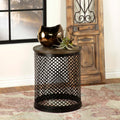 Natural And Black Drum Base Accent Table Brown Primary Living Space Industrial Tabeltop Mango Round Coffee & End Tables Wood