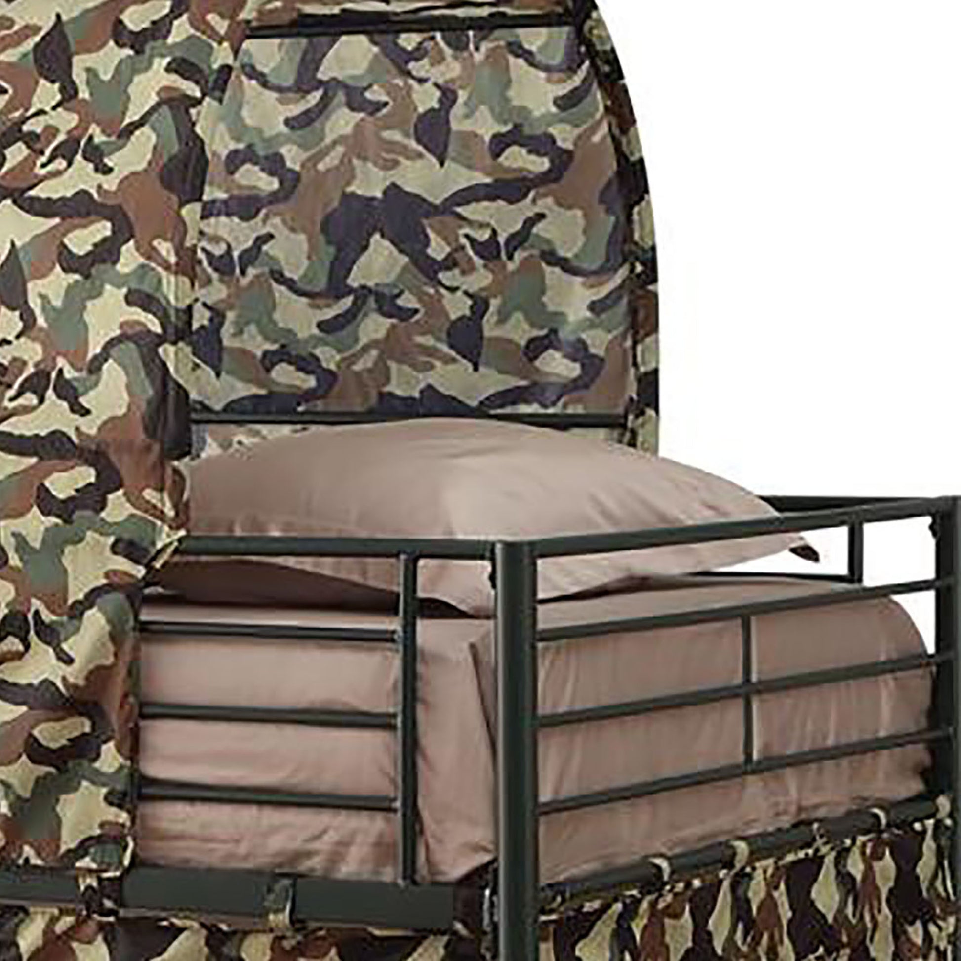 Army Green And Camouflage Tent Loft Bed Twin Green Metal Bedroom Industrial Kids Metal