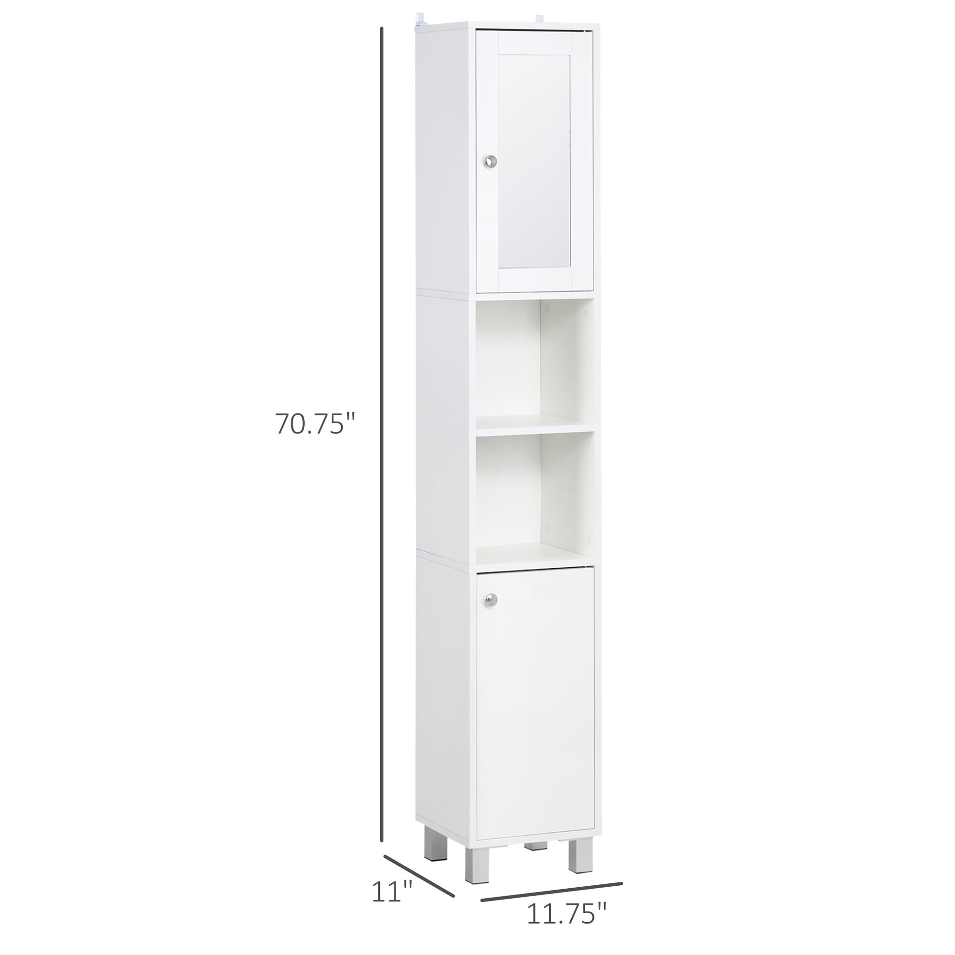 Kleankin Tall Bathroom Storage Cabinet With Mirror, Wooden Freestanding Tower Cabinet With Adjustable Shelves, For Bathroom, Or Living Room, White White Particle Board