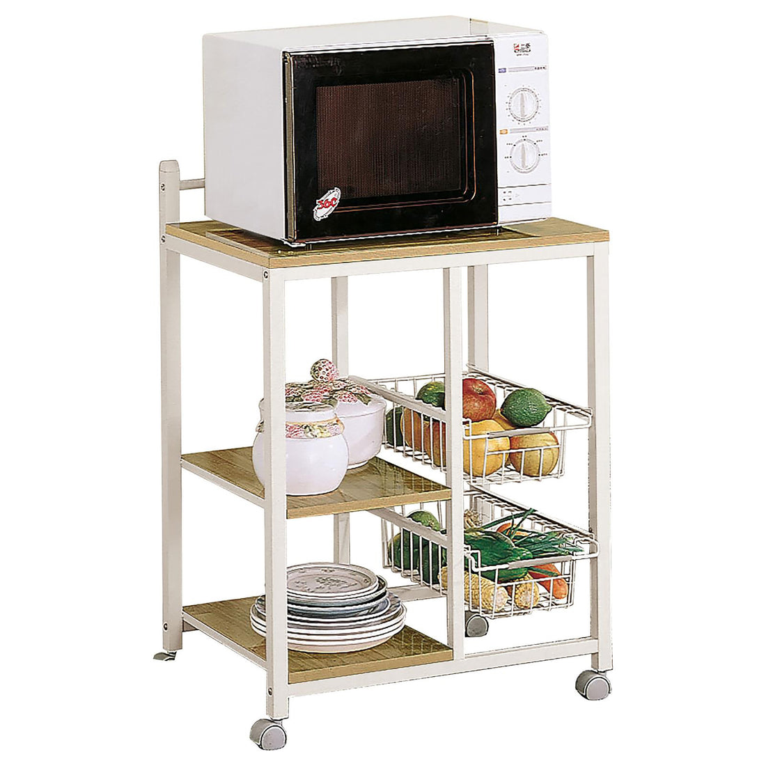 Natural Brown And White Kitchen Cart White Dining Room Contemporary,Modern Rectangular Kitchen Carts Metal Small Less Than 40In