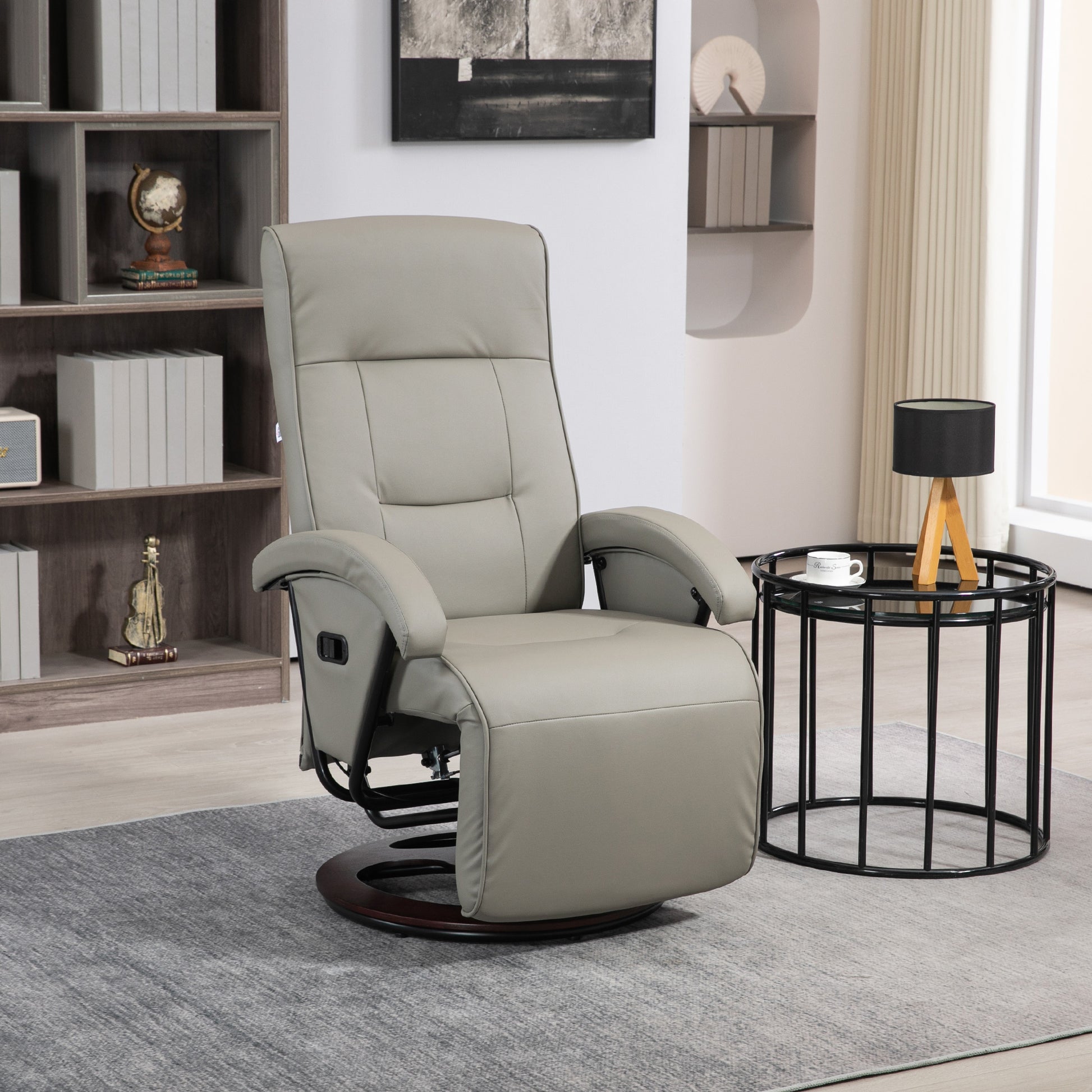 Homcom Pu Recliner With Footrest, Lounge Chair With 135 Adjustable Backrest, Swivel Wood Base, Padded Seat & Armrests For Living Room, Gray Gray Pu