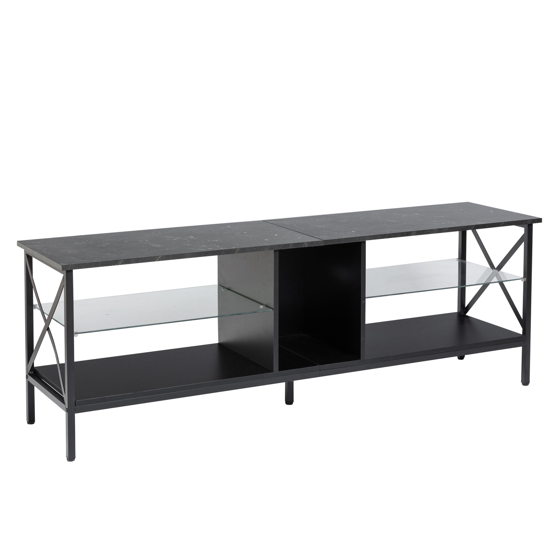 Tv Stand,Iron Tv Cabinet,Entertainment Center, Tv Set, Media Console, With Led Lights, Remote Control,Toughened Glass Stand,Can Be Placed In The Living Room, Bedroom, Color:Black With Marble Texture Black Primary Living Space 60 69 Inches 60 69 Inches 65