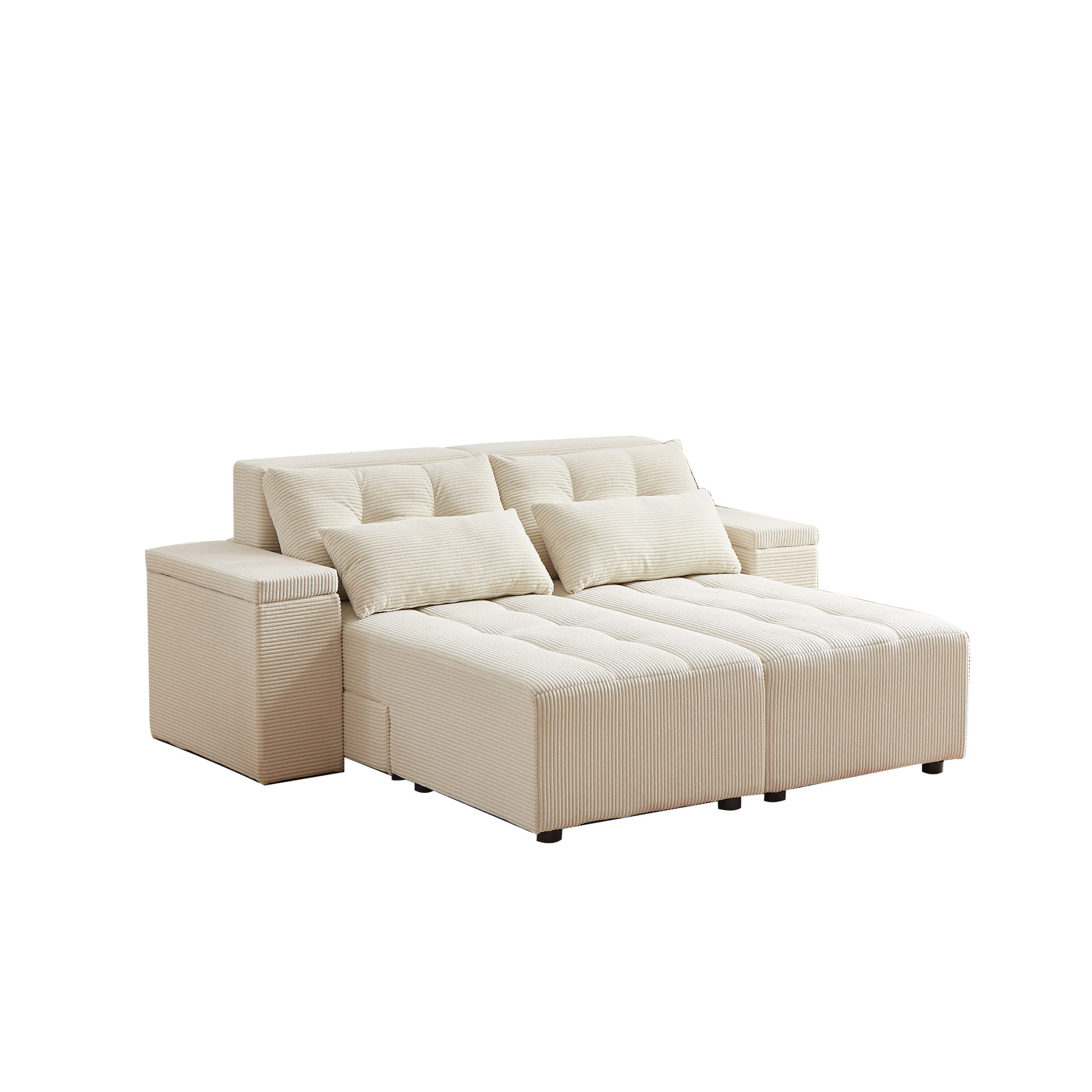 Convertible 3 In 1 Sleeper Sofa And Sectional Sofa With 4 Storage Space For Living Room,Corduroy Couch With 4 Pillows,Corduroy Beige Corduroy 3 Seat