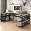 U Shaped Desk With Shelve And Led Lights Gray Mdf