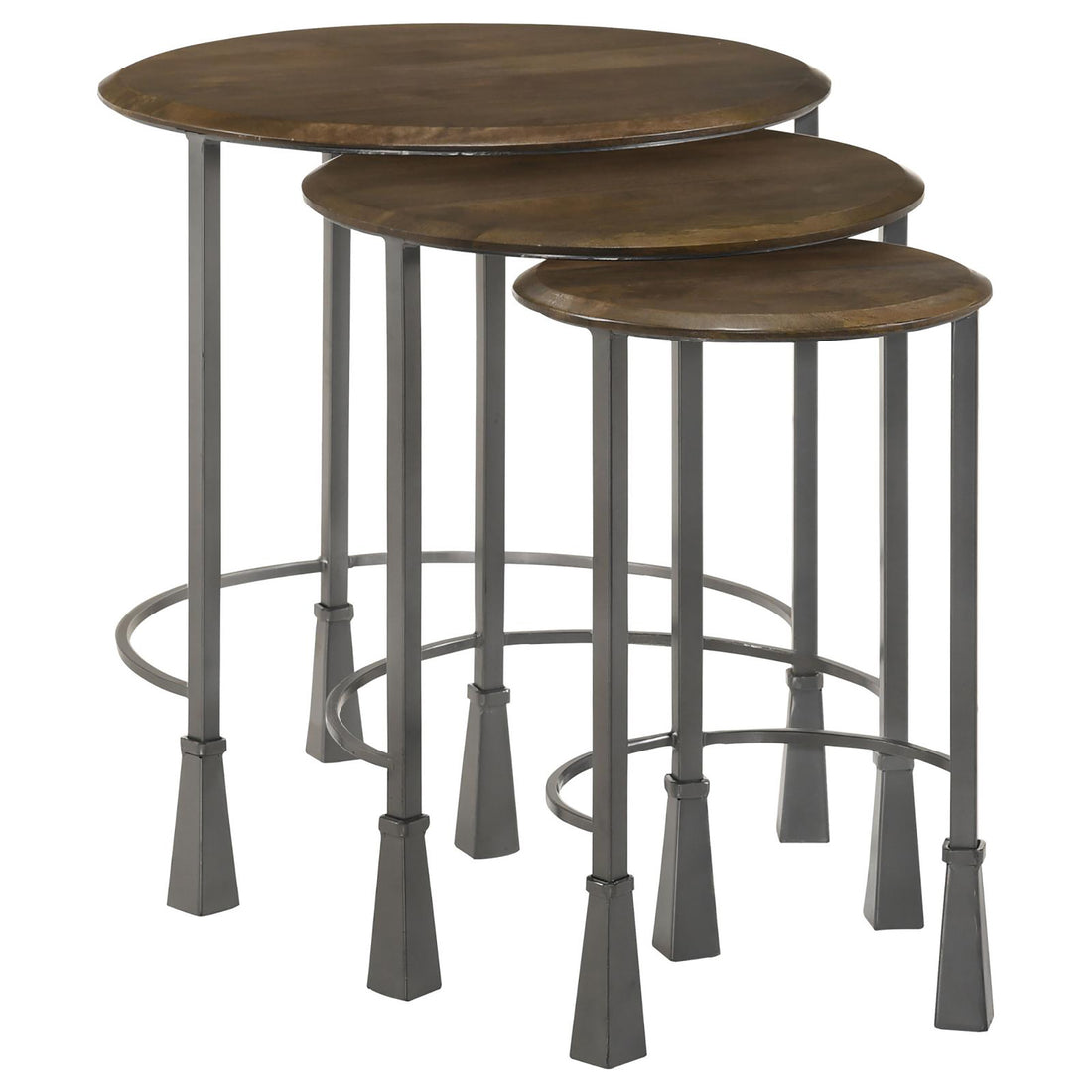 Natural And Gunmetal 3 Piece Nesting Table Brown Primary Living Space Contemporary,Modern Tabeltop Mango Round Coffee & End Tables Wood