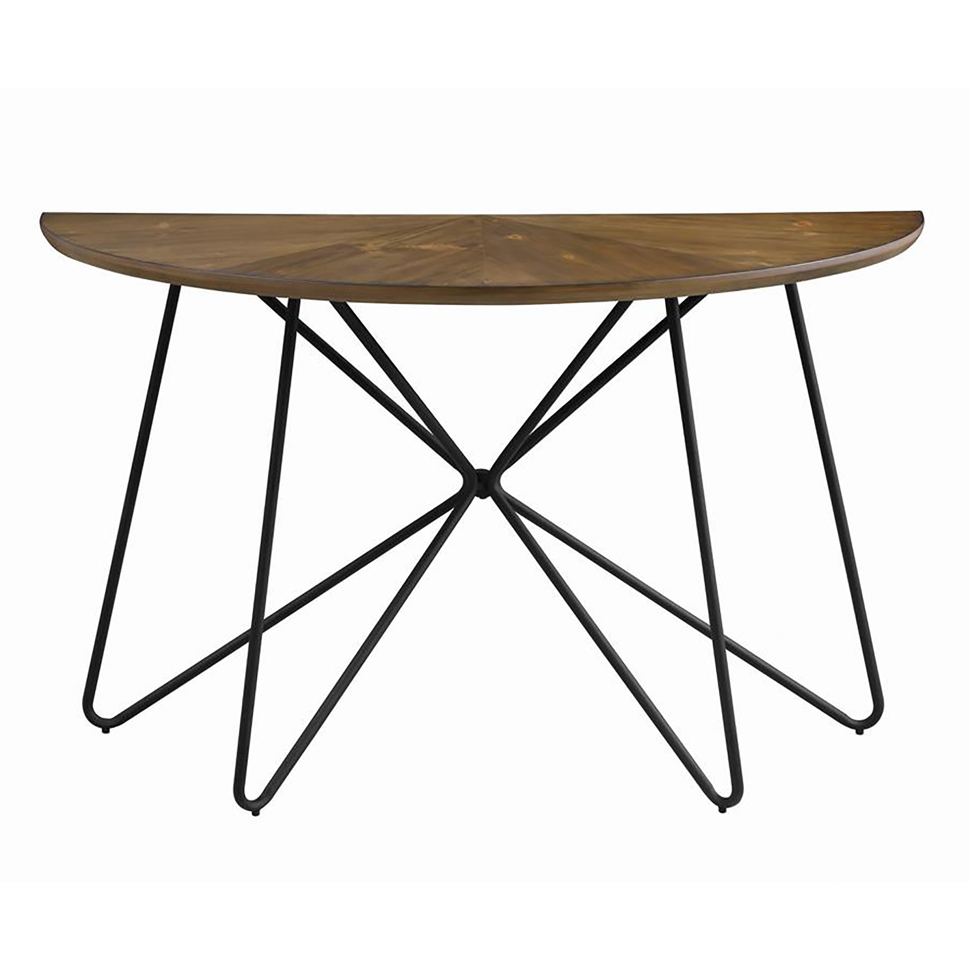 Dark Brown Semicircle Sofa Table Brown Ergonomic Primary Living Space Industrial Tabeltop Semicircular Console Tables Metal Hairpin