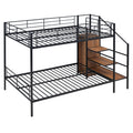 Full Over Full Metal Bunk Bed With Lateral Storage Ladder And Wardrobe, Black Black Iron