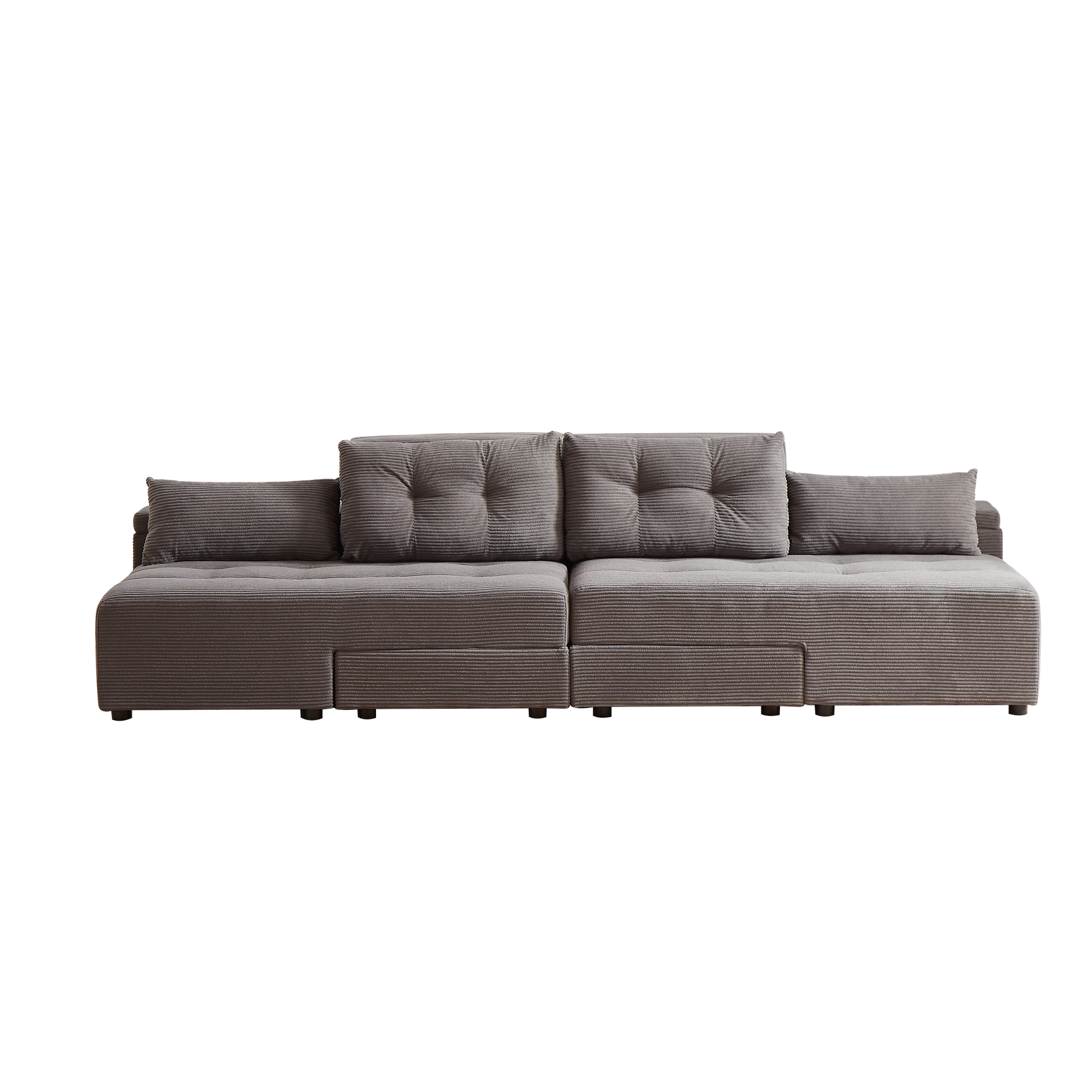 Convertible 3 In 1 Sleeper Sofa And Sectional Sofa With 4 Storage Space For Living Room,Corduroy Couch With 4 Pillows,Corduroy Grey Corduroy 3 Seat