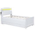 Twin Size Platform Bed With Storage Led Headboard, Twin Size Trundle And 3 Drawers, White Box Spring Not Required Twin White Bedroom Bed Frame Solid Wood Mdf