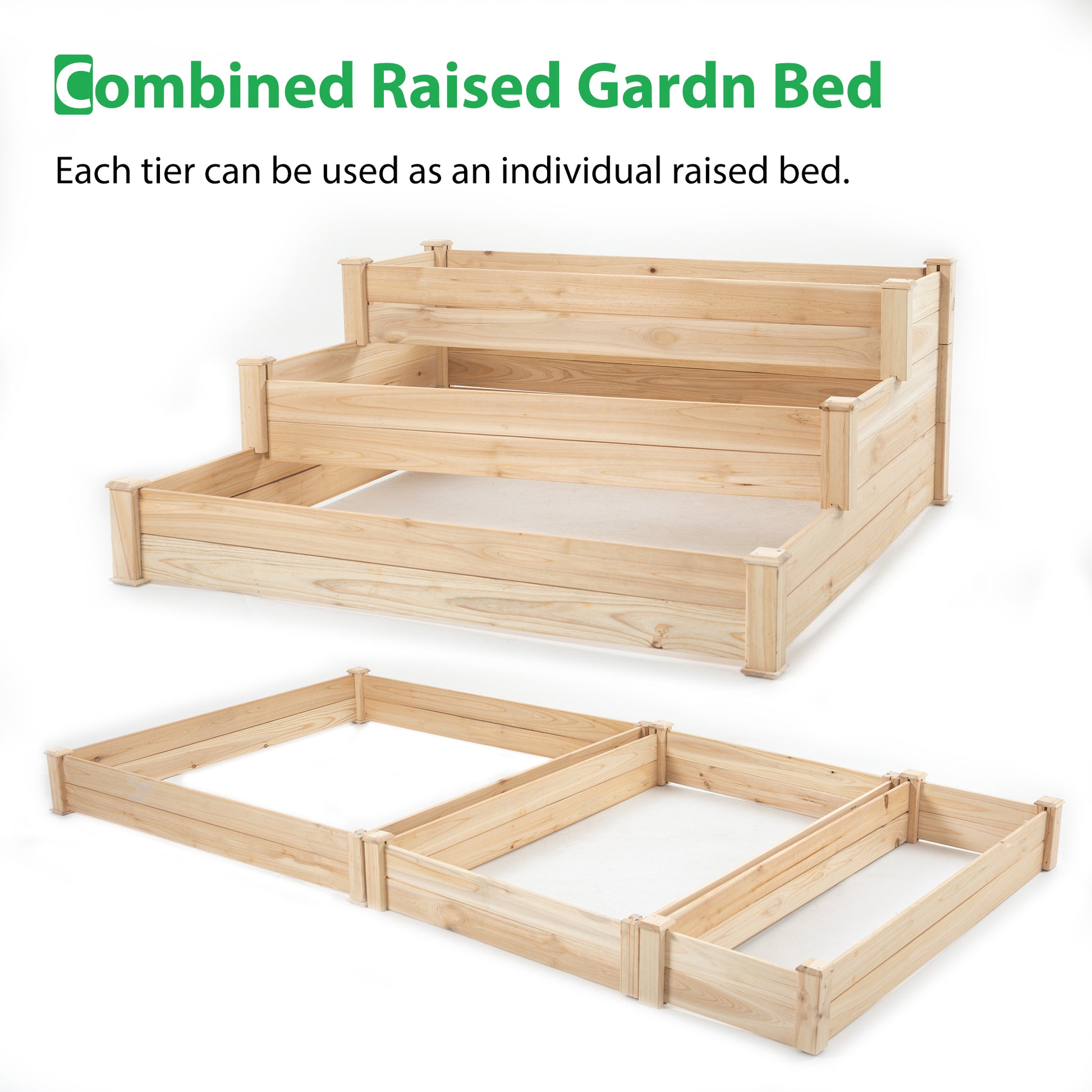 48.6 X 48.6 X 21In Raised Garden Bed Horticulture Outdoor Elevated Flower Box Tiered Garden Bed Wooden Vegetables Growing Planter For Backyard Patio Gardener Natural Natural Solid Wood