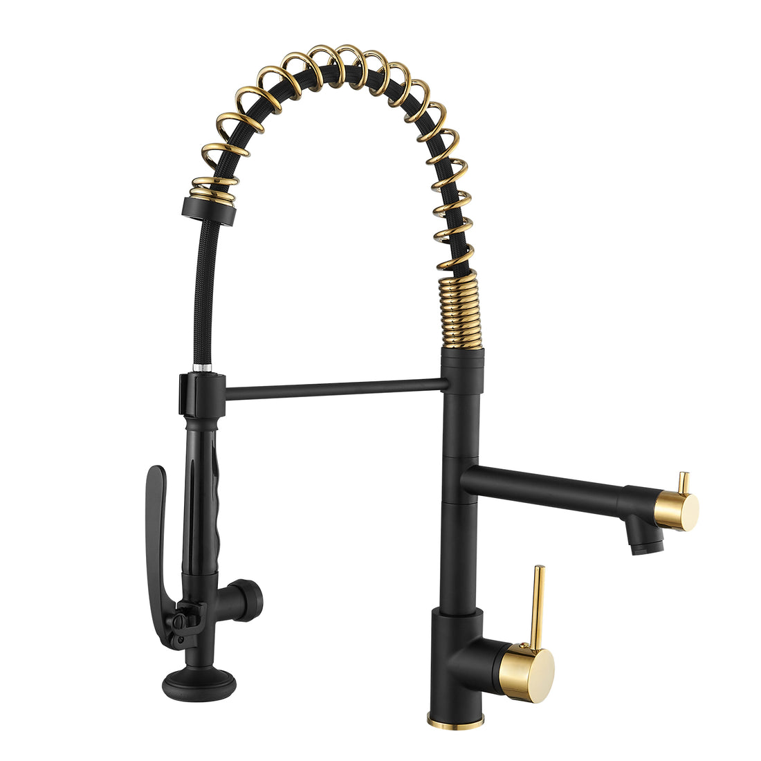 Commercial Kitchen Faucet With Pull Down Sprayer, Single Handle Single Lever Kitchen Sink Faucet Black Gold Kitchen Contemporary Ceramic Brass