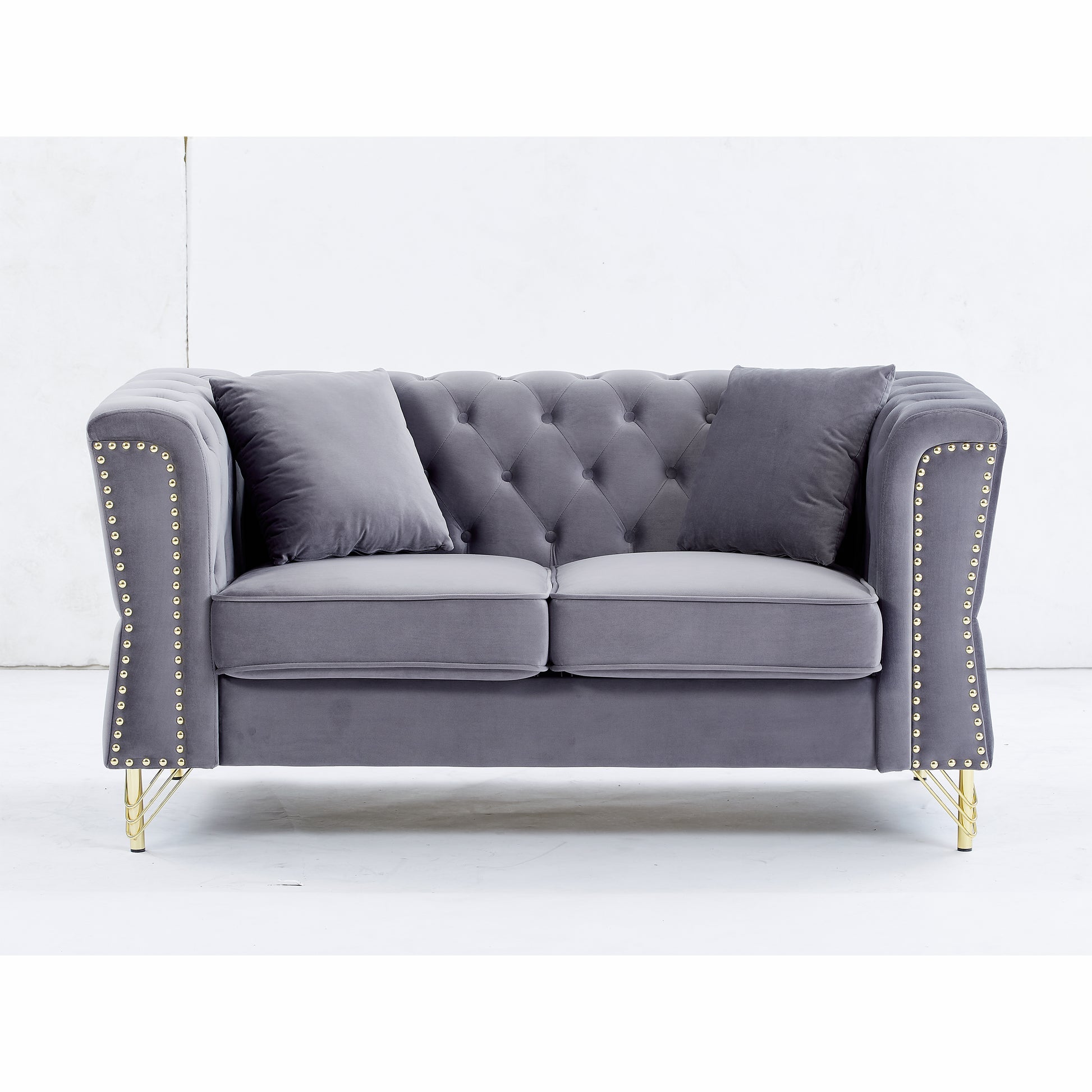 3 Seater 3 Seater Combination Sofa Tufted Couch With Rolled Arms And For Living Room, Bedroom, Office, Apartment, Four Pillows Grey Foam Velvet