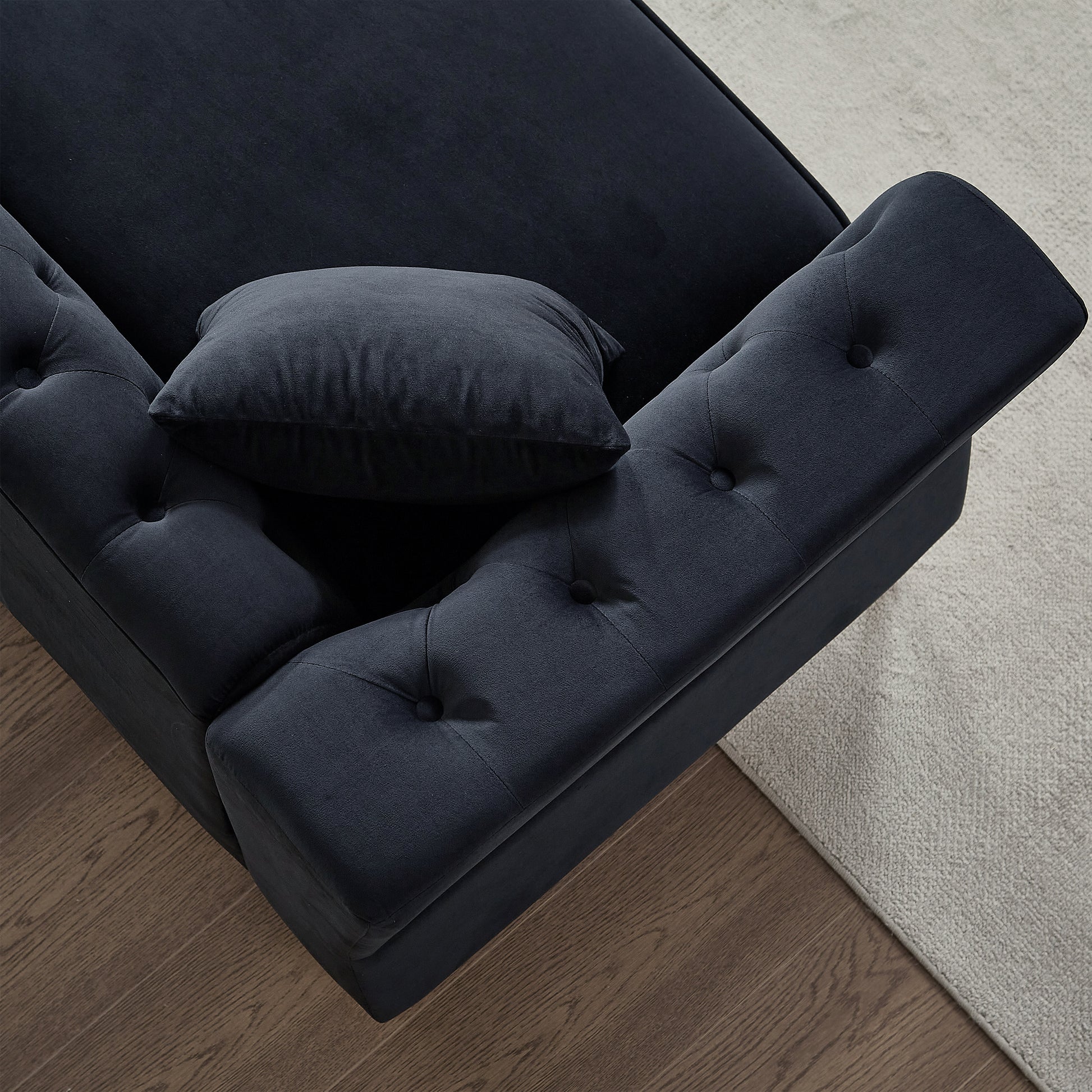 81.8" Chesterfield Sofa Grey Velvet For Living Room, 3 Seater Sofa Tufted Couch With Metal Foot And For Living Room, Bedroom, Office, Apartment, Two Pillows Black Foam Velvet