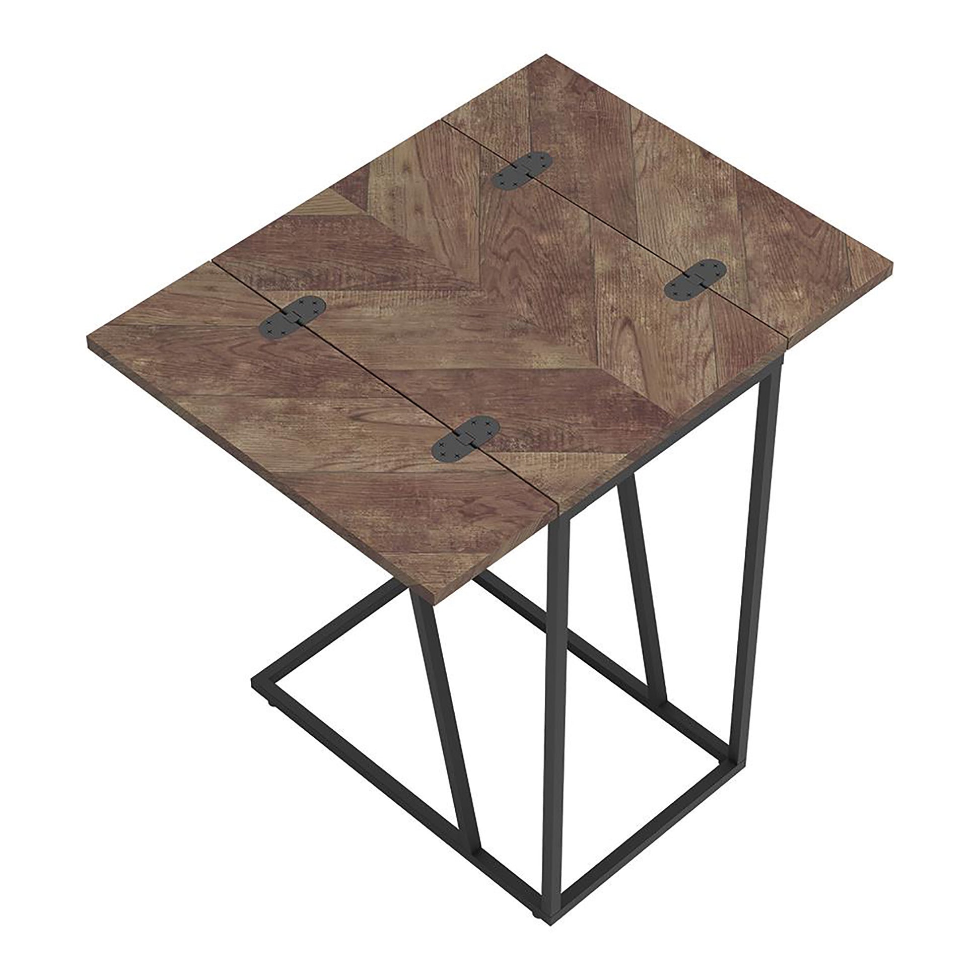 Rustic Herringbone Chevron Accent Table Brown Primary Living Space Industrial Tabeltop Rectangular Coffee & End Tables Metal