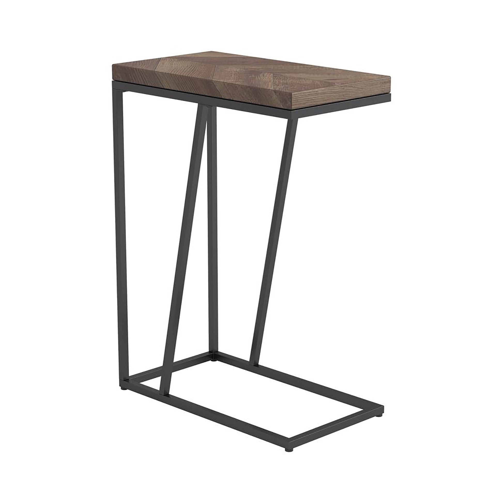 Rustic Herringbone And Sandy Black Accent Table Brown Primary Living Space Industrial Tabeltop Rectangular Coffee & End Tables Metal