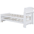 Twin Size Platform Bed With Storage Led Headboard, Twin Size Trundle And 3 Drawers, White Box Spring Not Required Twin White Bedroom Bed Frame Solid Wood Mdf