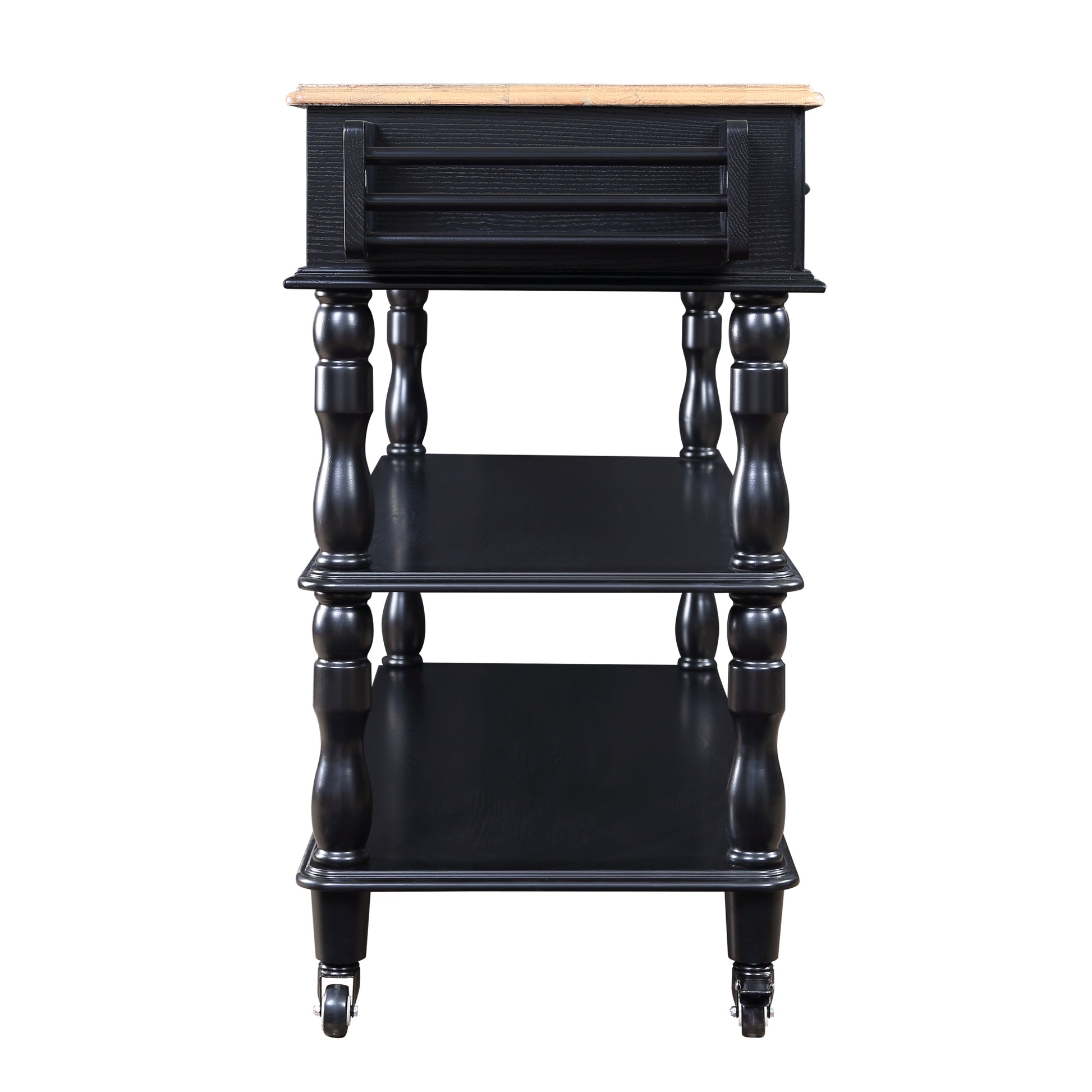 56 Inch Rolling Kitchen Island With Storage,Kitchen Cart With Solid Oak Wood Top,Two Sided Kitchen Island Cart On Wheelswine And Spice Rack, Large Kitchen Cart With 2 Drawers, Black Natural Top Black Natural Dining Room American Design,Antique