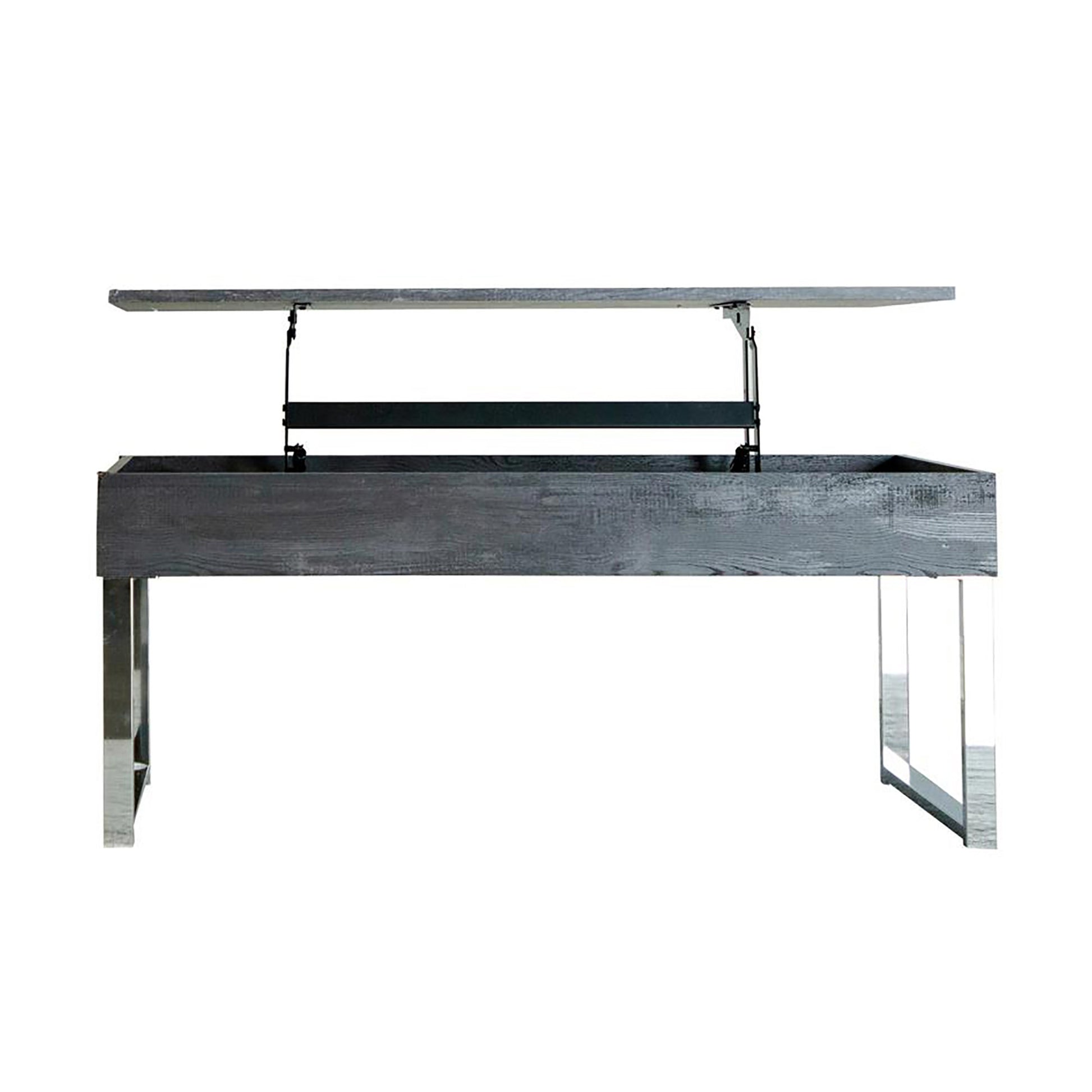 Dark Charcoal And Chrome Lift Top Coffee Table Grey Primary Living Space Contemporary,Modern Manual Coffee & End Tables Wood Sled