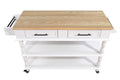 56 Inch Rolling Kitchen Island With Storage,Kitchen Cart With Solid Oak Wood Top,Two Sided Kitchen Island Cart On Wheels ,Wine And Spice Rack, Large Kitchen Cart With 2 Drawers, Milk White Natural Top Milk White Dining Room American Design,Antique