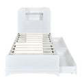 Twin Size Storage Platform Bed Frame With With Two Drawers And Light Strip Design In Headboard,White White Solid Wood Mdf