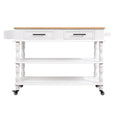 56 Inch Rolling Kitchen Island With Storage,Kitchen Cart With Solid Oak Wood Top,Two Sided Kitchen Island Cart On Wheels ,Wine And Spice Rack, Large Kitchen Cart With 2 Drawers, Milk White Natural Top Milk White Dining Room American Design,Antique