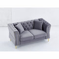 3 Seater 3 Seater Combination Sofa Tufted Couch With Rolled Arms And For Living Room, Bedroom, Office, Apartment, Four Pillows Grey Foam Velvet