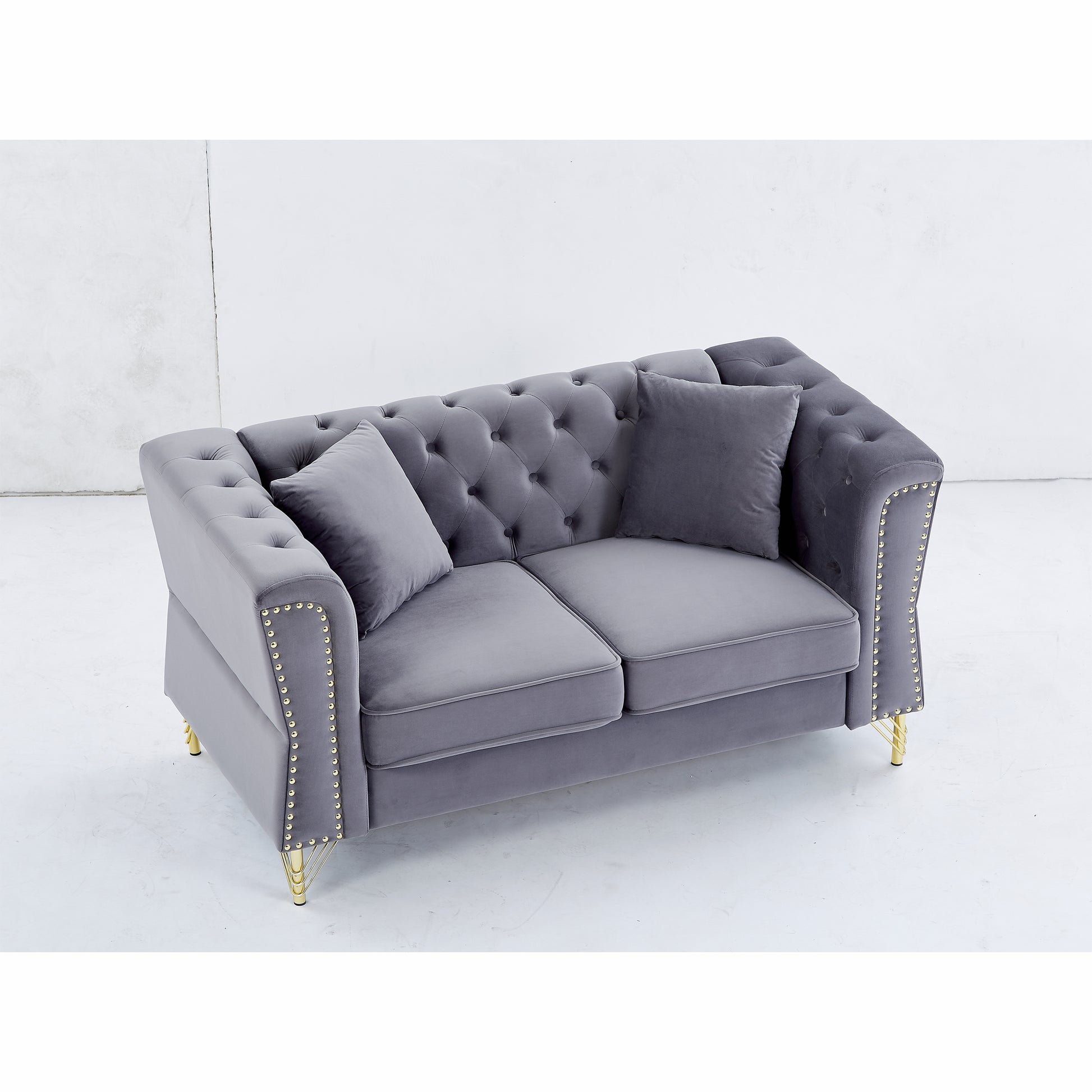 3 Seater 3 Seater Combination Sofa Tufted Couch With Rolled Arms And For Living Room, Bedroom, Office, Apartment, Four Pillows Grey Foam Velvet