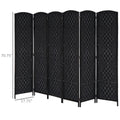 Homcom 6' Tall Wicker Weave 6 Panel Room Divider Privacy Screen Black Black Wood