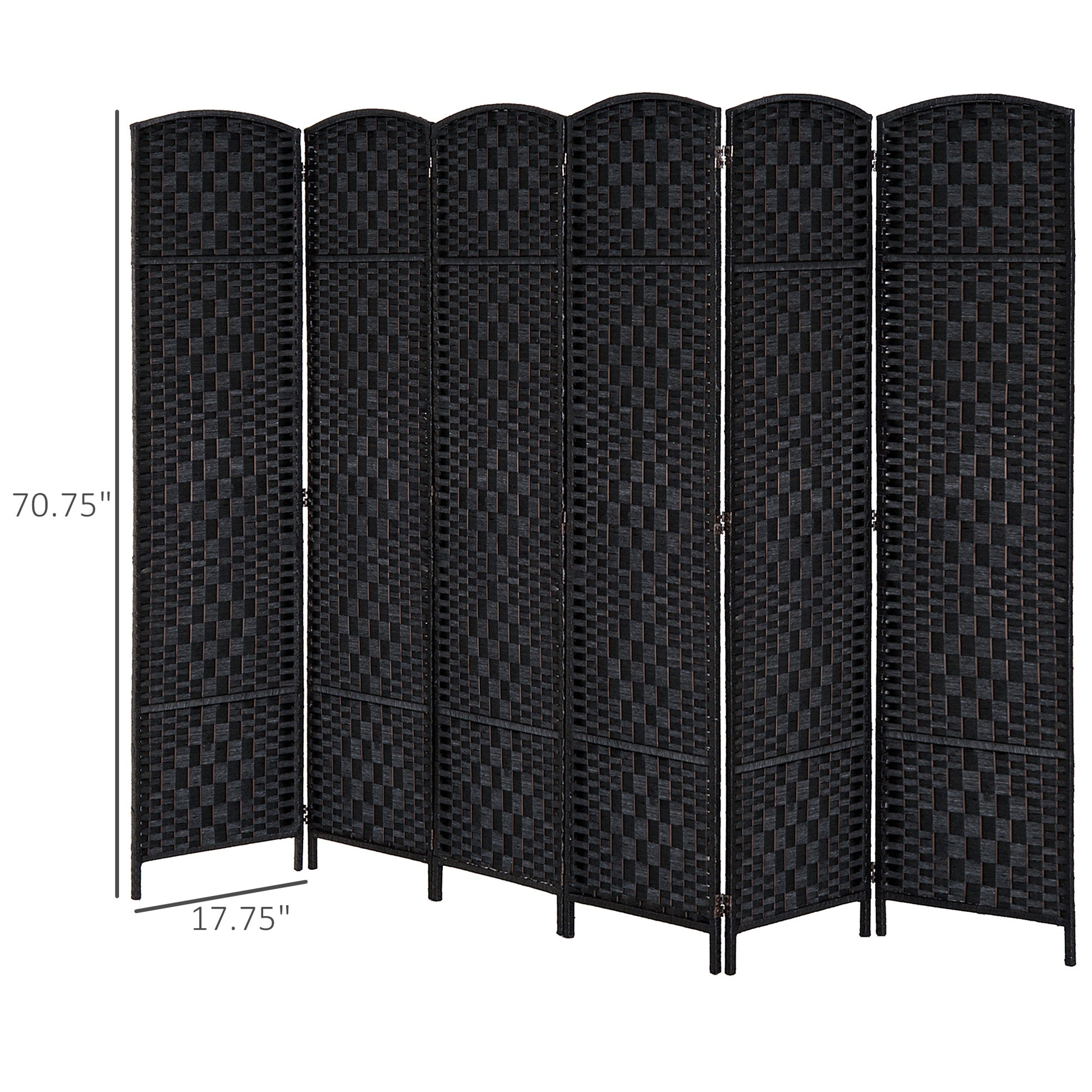 Homcom 6' Tall Wicker Weave 6 Panel Room Divider Privacy Screen Black Black Wood