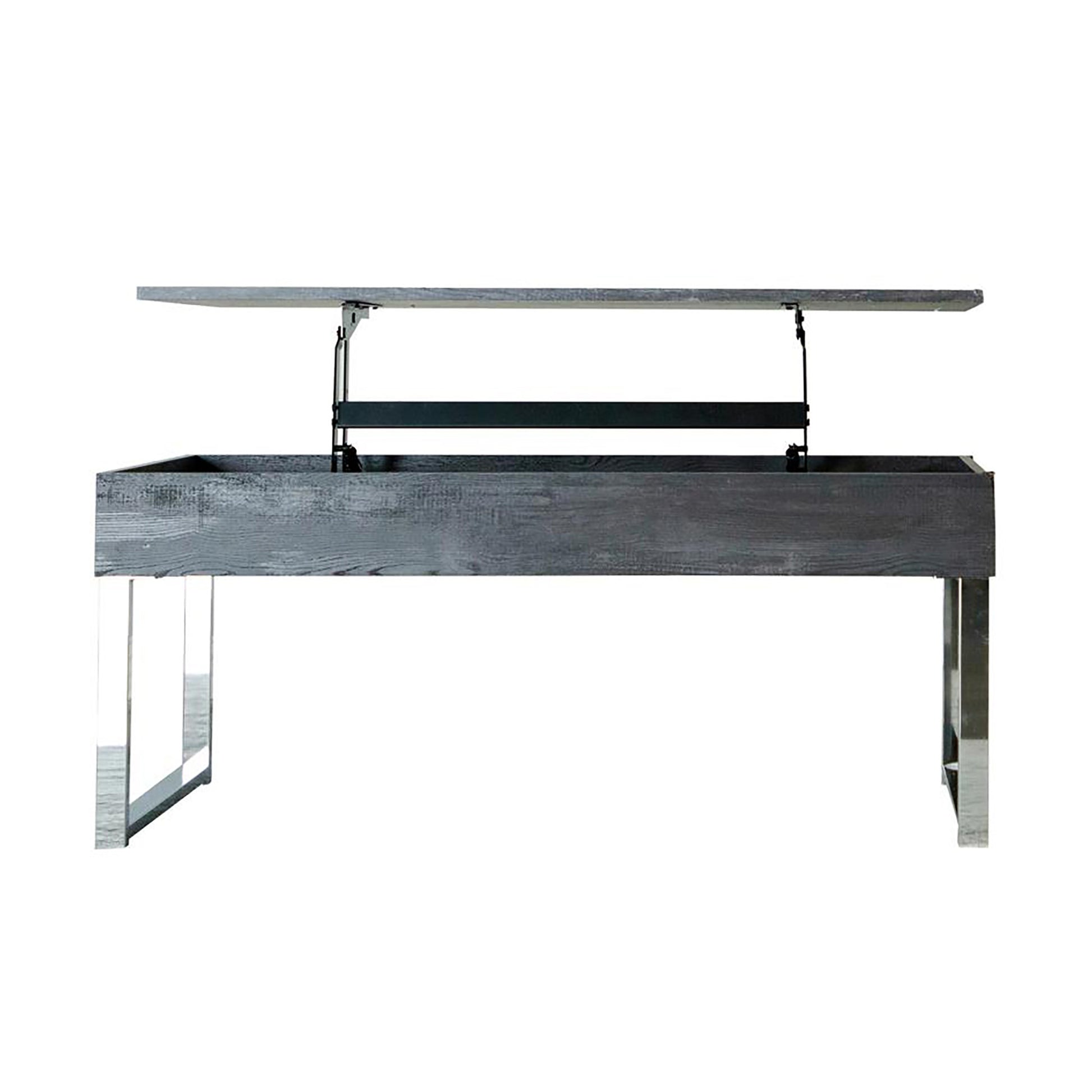 Dark Charcoal And Chrome Lift Top Coffee Table Grey Primary Living Space Contemporary,Modern Manual Coffee & End Tables Wood Sled