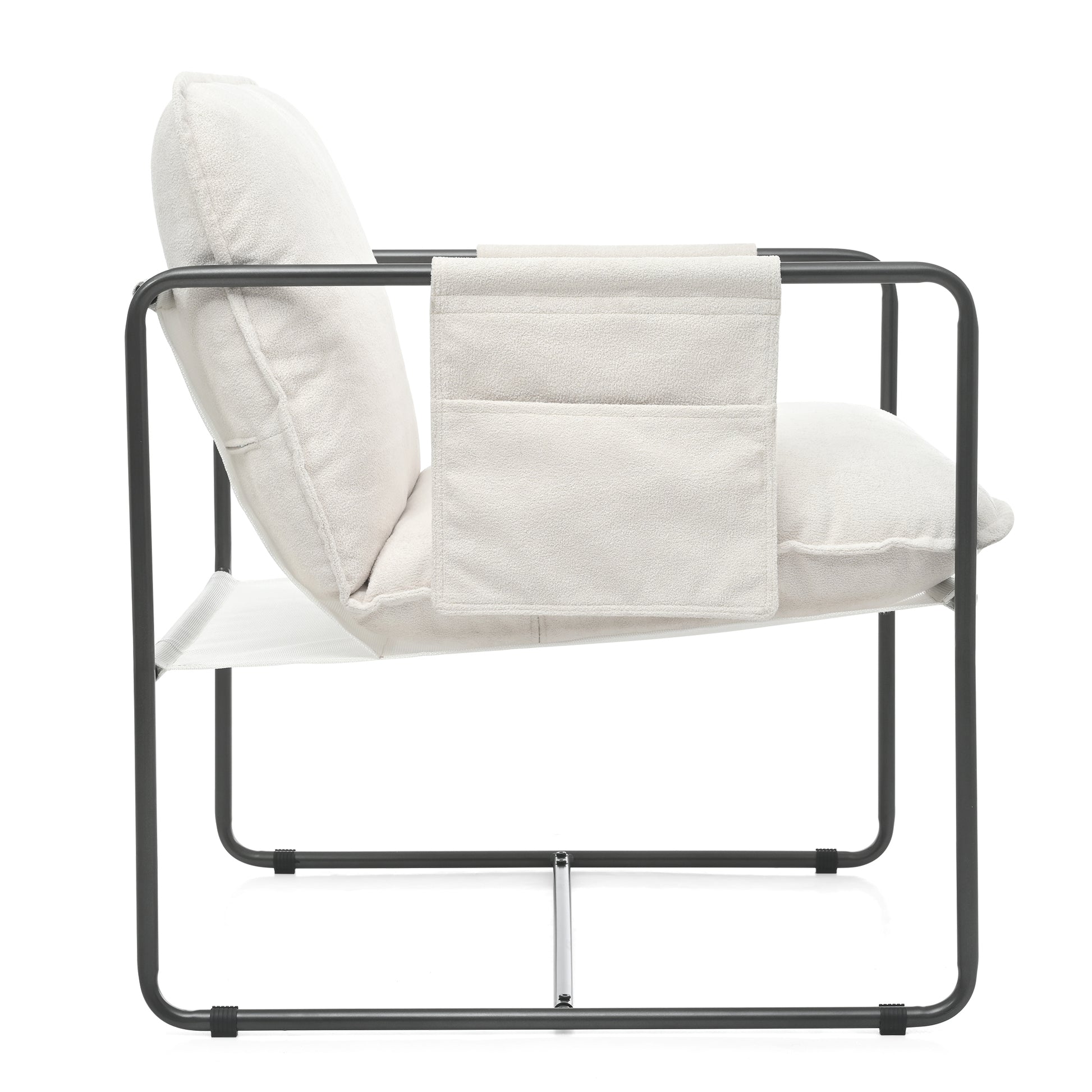 2 Sets 1 Case, Upholstered Hanging Armchair With Arm Pocket Metal Frame, Crushed Foamcushions And Skin Friendly Braid For Living Room And Bedroom. White Color White Foam Polyester