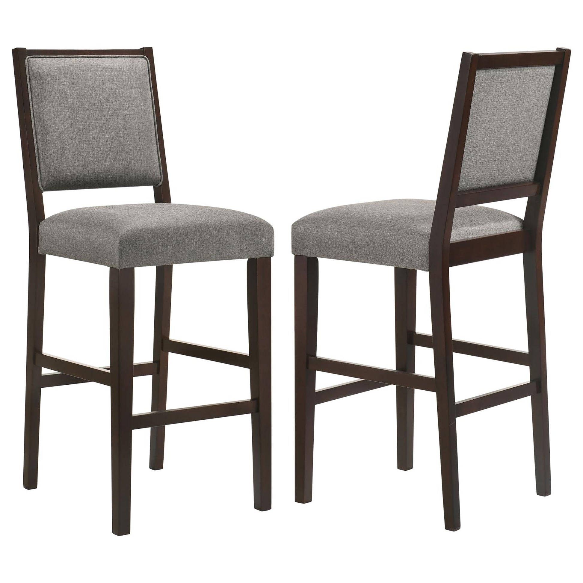 Grey And Espresso Stool With Footrest Set Of 2 Grey Espresso Dining Room Wipe Clean Transitional Bar Stools Open Back Wood