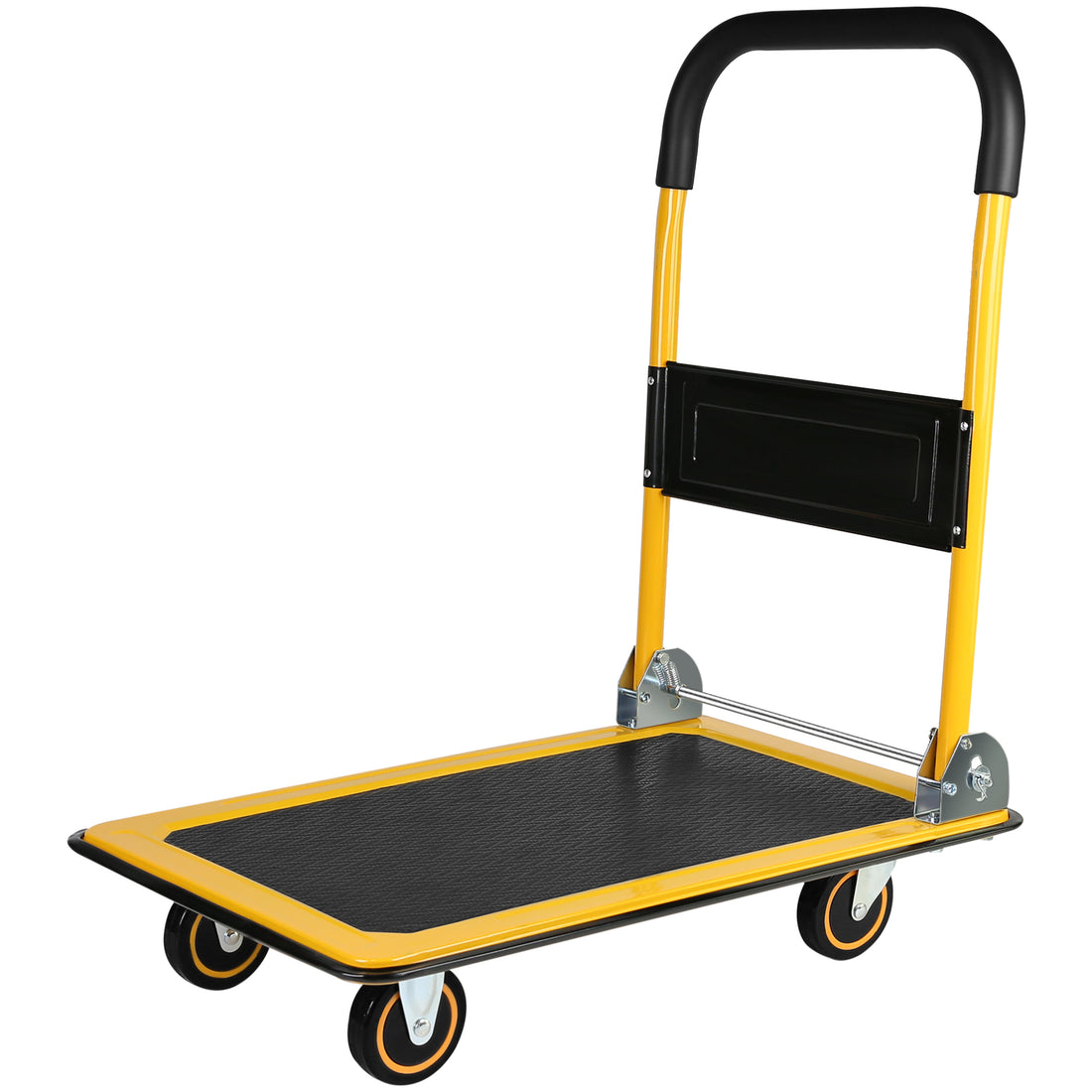 Moving Platform Hand Truck Home Large Foldable Push Cart Dolly 330 Lbs Capacity Heavy Duty Space Saving Collapsible Swivel Push Handle Flat Bed Wagon Yellow Steel