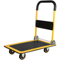 Moving Platform Hand Truck Home Large Foldable Push Cart Dolly 330 Lbs Capacity Heavy Duty Space Saving Collapsible Swivel Push Handle Flat Bed Wagon Yellow Steel