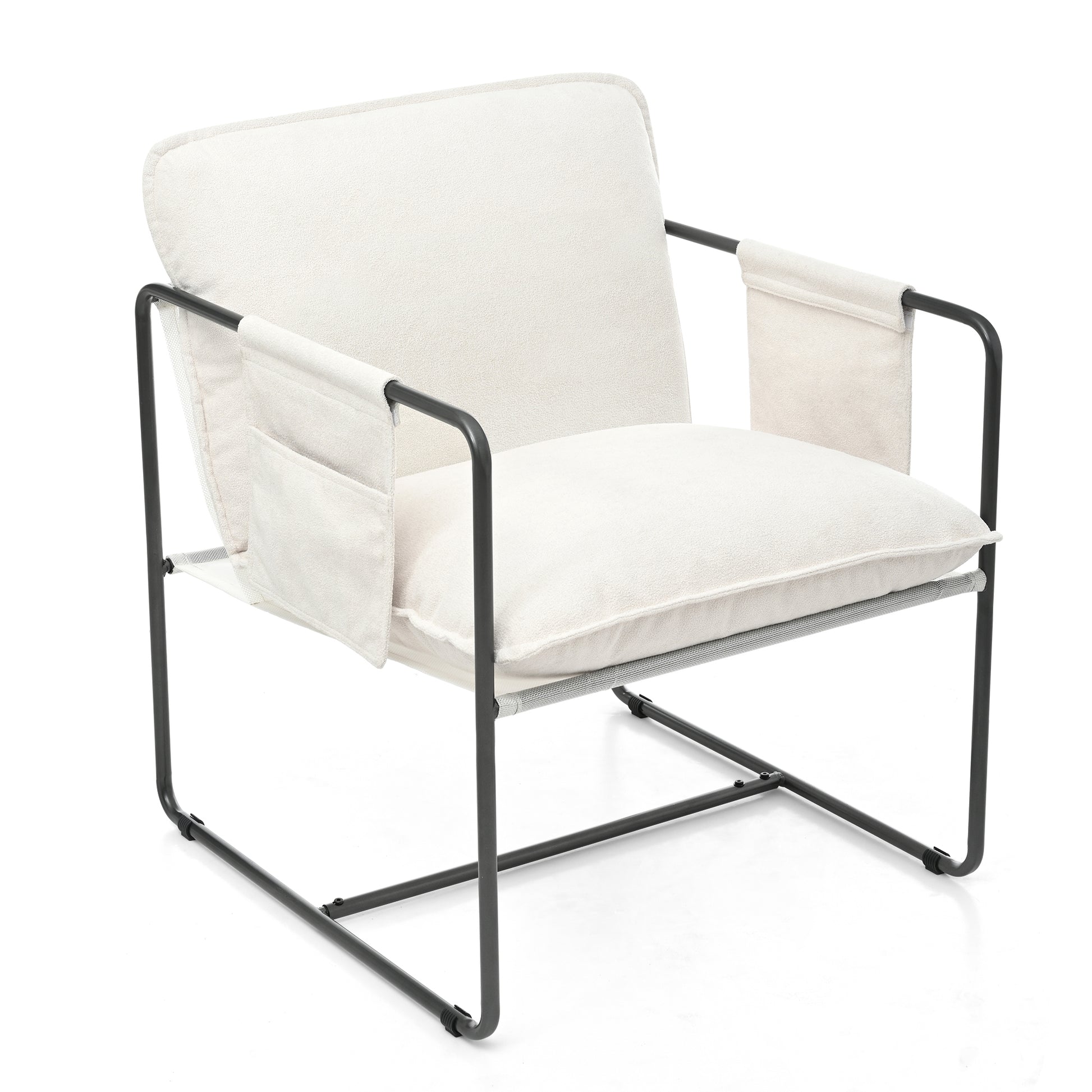 2 Sets 1 Case, Upholstered Hanging Armchair With Arm Pocket Metal Frame, Crushed Foamcushions And Skin Friendly Braid For Living Room And Bedroom. White Color White Foam Polyester