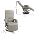 Homcom Pu Recliner With Footrest, Lounge Chair With 135 Adjustable Backrest, Swivel Wood Base, Padded Seat & Armrests For Living Room, Gray Gray Pu