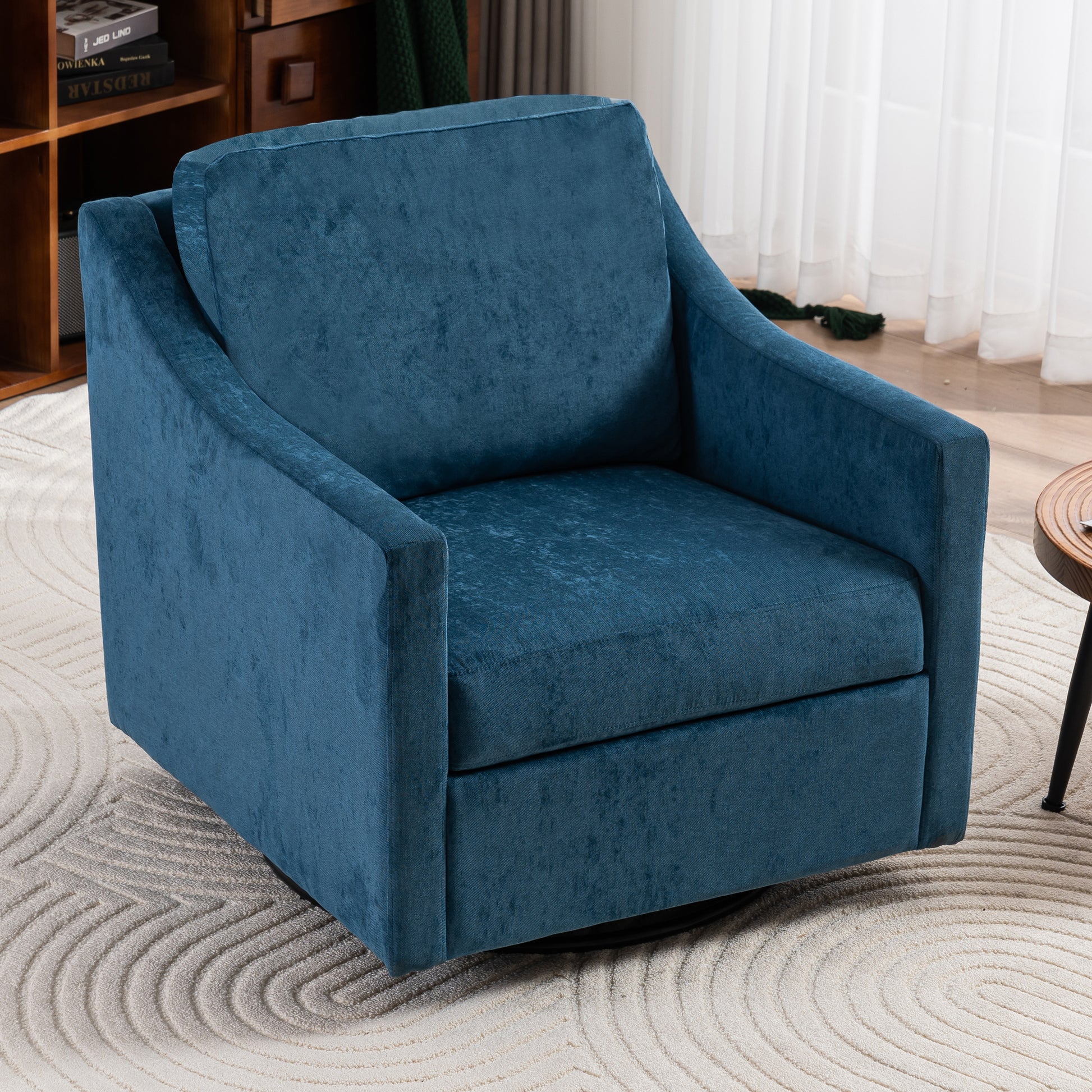 Large Swivel Chair, Upholstered Armchair, Modern Chair, Skin Friendly Gradient Color Linen Fabric, Comfortable To Sit. Suitable For Reception Living Room, Navy Blue Navy Blue Fabric